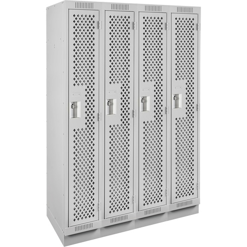 Anthony Steel Mfg. CLS4-121272-RB-PER_A124 Clean Line Lockers, Bank of 4, 48" x 12" x 76", Steel, Grey, Rivet (Assembled), Perforated