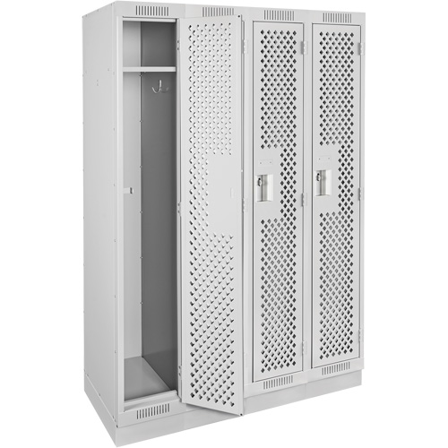 Anthony Steel Mfg. CLS4-121272-RB-PER_A124 Clean Line Lockers, Bank of 4, 48" x 12" x 76", Steel, Grey, Rivet (Assembled), Perforated