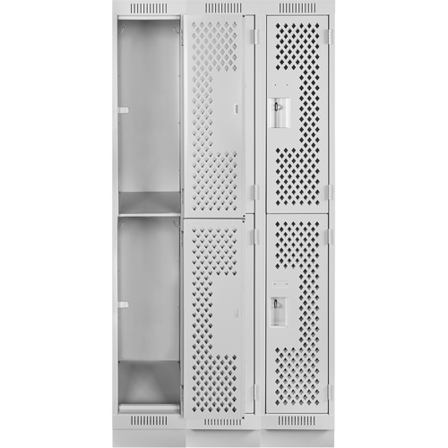 Anthony Steel Mfg. CLD3-121272-RB-PER_A124 Clean Line Lockers, 2 -tier, Bank of 3, 36" x 12" x 76", Steel, Grey, Rivet (Assembled), Perforated