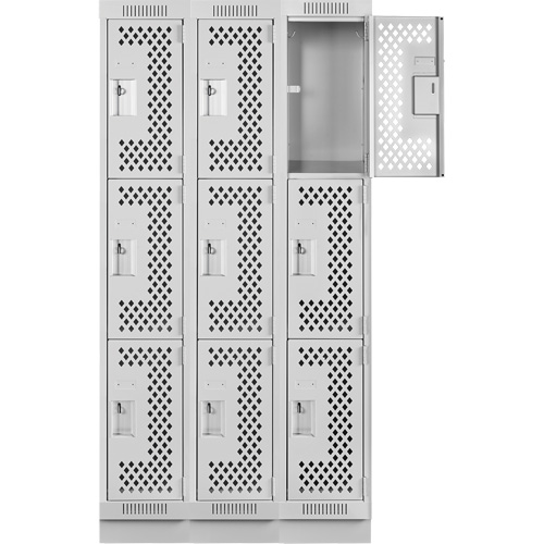 Anthony Steel Mfg. CLT3-121272-RB-PER_A124 Clean Line Lockers, 3 -tier, Bank of 3, 36" x 12" x 76", Steel, Grey, Rivet (Assembled), Perforated