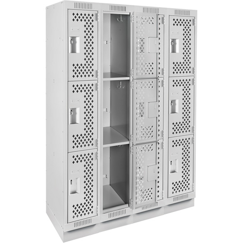 Anthony Steel Mfg. CLT4-121872-RB-PER_A124 Casiers Clean Line, 3 niveaux, Bloc de 4, 48" x 18" x 76", Acier, Gris, Rivet (assembl&eacute;), Perfor&eacute;