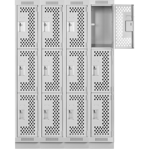 Anthony Steel Mfg. CLT4-121872-RB-PER_A124 Casiers Clean Line, 3 niveaux, Bloc de 4, 48" x 18" x 76", Acier, Gris, Rivet (assembl&eacute;), Perfor&eacute;