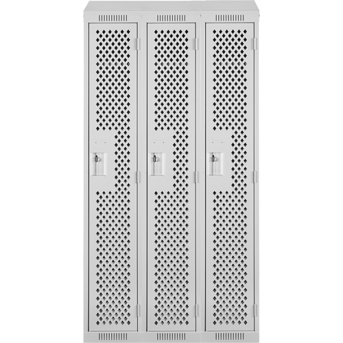 Anthony Steel Mfg. CLS3-121572-ST-PER_A124 Clean Line Lockers, Bank of 3, 36" x 15" x 78", Steel, Grey, Rivet (Assembled), Perforated