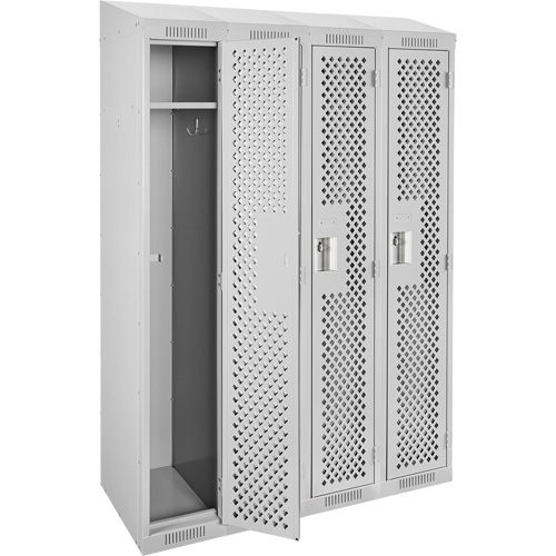 Anthony Steel Mfg. CLS4-121872-ST-PER_A124 Clean Line Lockers, Bank of 4, 48" x 18" x 78", Steel, Grey, Rivet (Assembled), Perforated