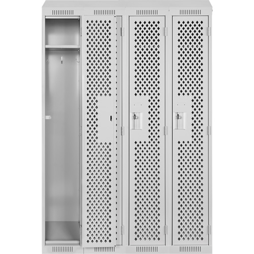 Anthony Steel Mfg. CLS4-121872-ST-PER_A124 Clean Line Lockers, Bank of 4, 48" x 18" x 78", Steel, Grey, Rivet (Assembled), Perforated