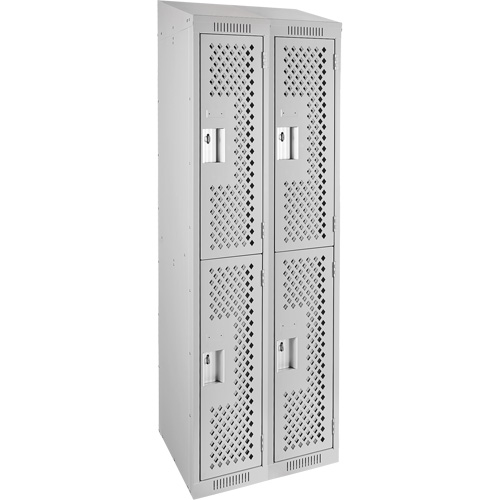 Anthony Steel Mfg. CLD2-121872-ST-PER_A124 Clean Line Lockers, 2 -tier, Bank of 2, 24" x 18" x 78", Steel, Grey, Rivet (Assembled), Perforated