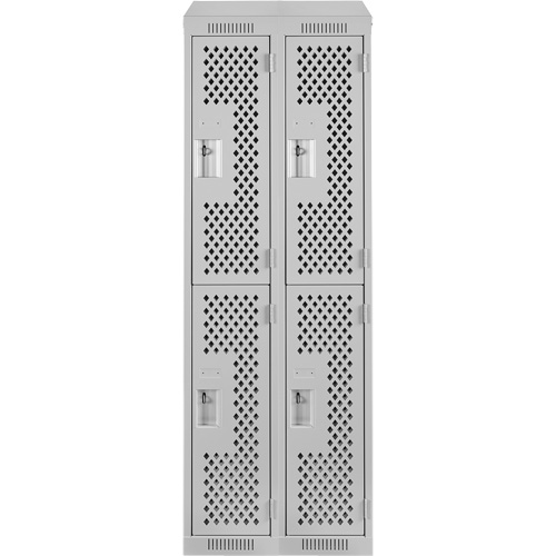 Anthony Steel Mfg. CLD2-121872-ST-PER_A124 Clean Line Lockers, 2 -tier, Bank of 2, 24" x 18" x 78", Steel, Grey, Rivet (Assembled), Perforated