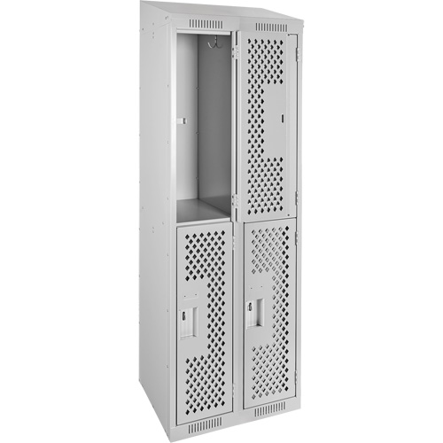 Anthony Steel Mfg. CLD2-121872-ST-PER_A124 Clean Line Lockers, 2 -tier, Bank of 2, 24" x 18" x 78", Steel, Grey, Rivet (Assembled), Perforated