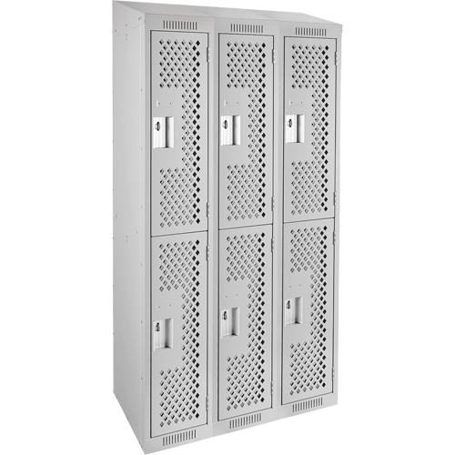 Anthony Steel Mfg. CLD3-121572-ST-PER_A124 Clean Line Lockers, 2 -tier, Bank of 3, 36" x 15" x 78", Steel, Grey, Rivet (Assembled), Perforated