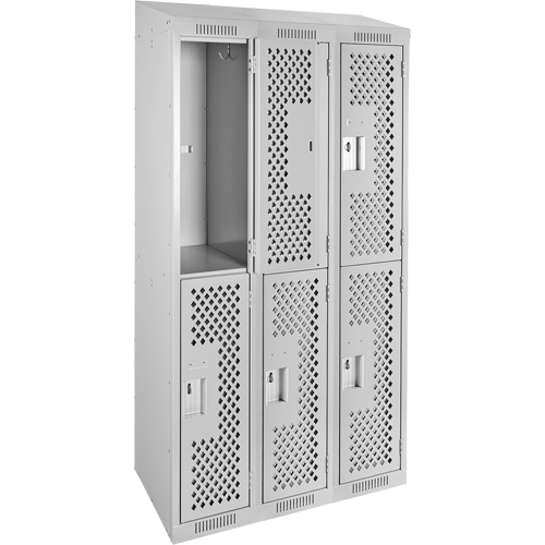 Anthony Steel Mfg. CLD3-121572-ST-PER_A124 Clean Line Lockers, 2 -tier, Bank of 3, 36" x 15" x 78", Steel, Grey, Rivet (Assembled), Perforated