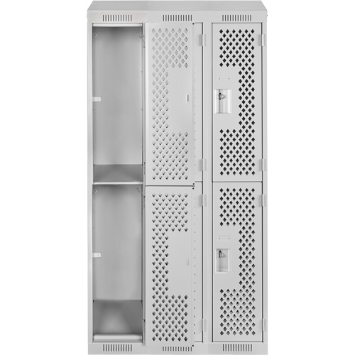 Anthony Steel Mfg. CLD3-121572-ST-PER_A124 Clean Line Lockers, 2 -tier, Bank of 3, 36" x 15" x 78", Steel, Grey, Rivet (Assembled), Perforated