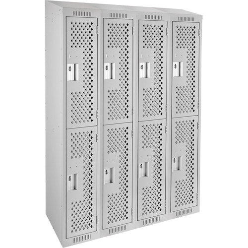 Anthony Steel Mfg. CLD4-121572-ST-PER_A124 Clean Line Lockers, 2 -tier, Bank of 4, 48" x 15" x 78", Steel, Grey, Rivet (Assembled), Perforated