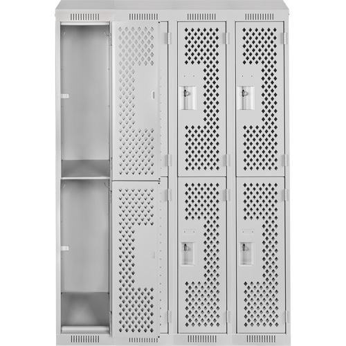 Anthony Steel Mfg. CLD4-121572-ST-PER_A124 Clean Line Lockers, 2 -tier, Bank of 4, 48" x 15" x 78", Steel, Grey, Rivet (Assembled), Perforated