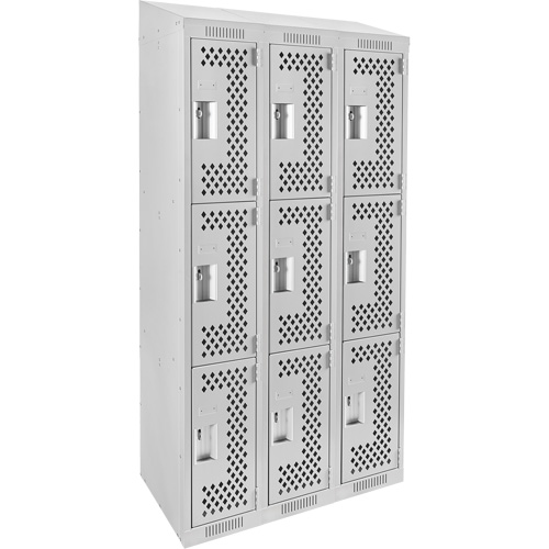 Anthony Steel Mfg. CLT3-121572-ST-PER_A124 Clean Line Lockers, 3 -tier, Bank of 3, 36" x 15" x 78", Steel, Grey, Rivet (Assembled), Perforated