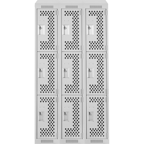 Anthony Steel Mfg. CLT3-121572-ST-PER_A124 Clean Line Lockers, 3 -tier, Bank of 3, 36" x 15" x 78", Steel, Grey, Rivet (Assembled), Perforated