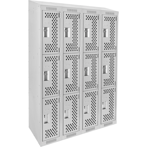 Anthony Steel Mfg. CLT4-121572-ST-PER_A124 Clean Line Lockers, 3 -tier, Bank of 4, 48" x 15" x 78", Steel, Grey, Rivet (Assembled), Perforated