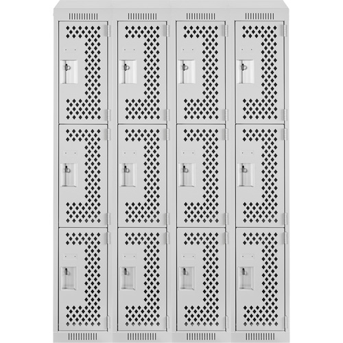 Anthony Steel Mfg. CLT4-121572-ST-PER_A124 Clean Line Lockers, 3 -tier, Bank of 4, 48" x 15" x 78", Steel, Grey, Rivet (Assembled), Perforated