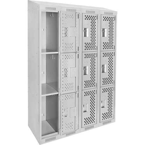 Anthony Steel Mfg. CLT4-121572-ST-PER_A124 Clean Line Lockers, 3 -tier, Bank of 4, 48" x 15" x 78", Steel, Grey, Rivet (Assembled), Perforated