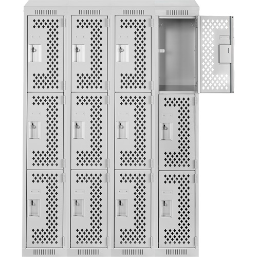 Anthony Steel Mfg. CLT4-121572-ST-PER_A124 Clean Line Lockers, 3 -tier, Bank of 4, 48" x 15" x 78", Steel, Grey, Rivet (Assembled), Perforated