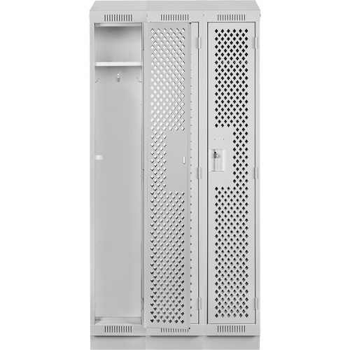 Anthony Steel Mfg. CLS3-121872RBST-PERA124 Clean Line Lockers, Bank of 3, 36" x 18" x 82", Steel, Grey, Rivet (Assembled), Perforated