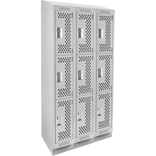 Anthony Steel Mfg. CLT3-121272RBST-PERA124 Clean Line Lockers, 3 -tier, Bank of 3, 36" x 12" x 82", Steel, Grey, Rivet (Assembled), Perforated