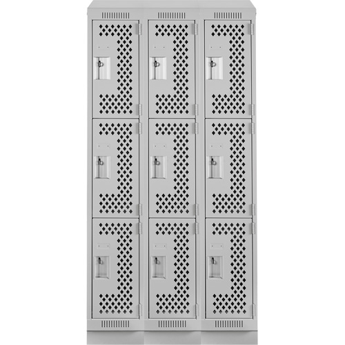 Anthony Steel Mfg. CLT3-121272RBST-PERA124 Clean Line Lockers, 3 -tier, Bank of 3, 36" x 12" x 82", Steel, Grey, Rivet (Assembled), Perforated