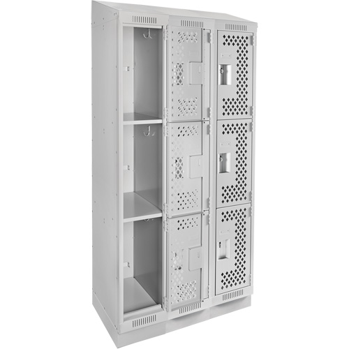 Anthony Steel Mfg. CLT3-121272RBST-PERA124 Clean Line Lockers, 3 -tier, Bank of 3, 36" x 12" x 82", Steel, Grey, Rivet (Assembled), Perforated