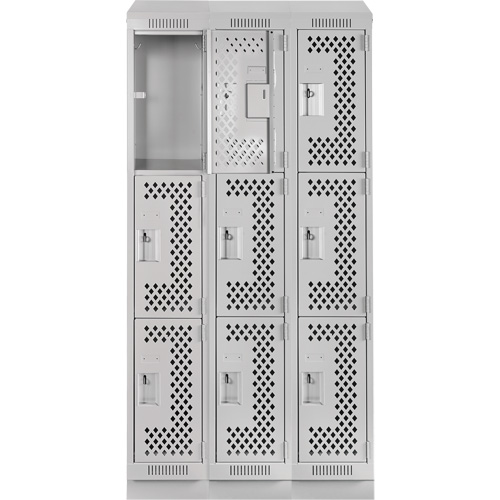 Anthony Steel Mfg. CLT3-121272RBST-PERA124 Clean Line Lockers, 3 -tier, Bank of 3, 36" x 12" x 82", Steel, Grey, Rivet (Assembled), Perforated