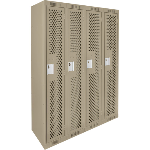 Anthony Steel Mfg. CL-S-4-121572-PERF_A123 Clean Line Lockers, Bank of 4, 48" x 15" x 72", Steel, Beige, Rivet (Assembled), Perforated