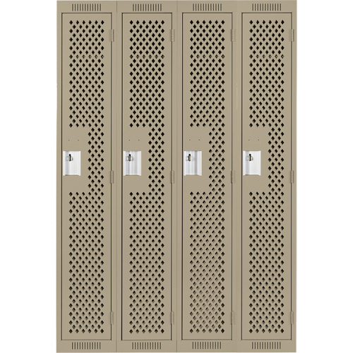 Anthony Steel Mfg. CL-S-4-121572-PERF_A123 Clean Line Lockers, Bank of 4, 48" x 15" x 72", Steel, Beige, Rivet (Assembled), Perforated