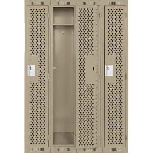Anthony Steel Mfg. CL-S-4-121572-PERF_A123 Clean Line Lockers, Bank of 4, 48" x 15" x 72", Steel, Beige, Rivet (Assembled), Perforated