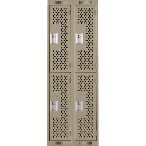 Anthony Steel Mfg. CL-D-2-121272-PERF_A123 Clean Line Lockers, 2 -tier, Bank of 2, 24" x 12" x 72", Steel, Beige, Rivet (Assembled), Perforated
