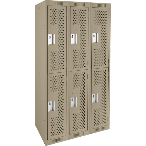 Anthony Steel Mfg. CL-D-3-121272-PERF_A123 Clean Line Lockers, 2 -tier, Bank of 3, 36" x 12" x 72", Steel, Beige, Rivet (Assembled), Perforated