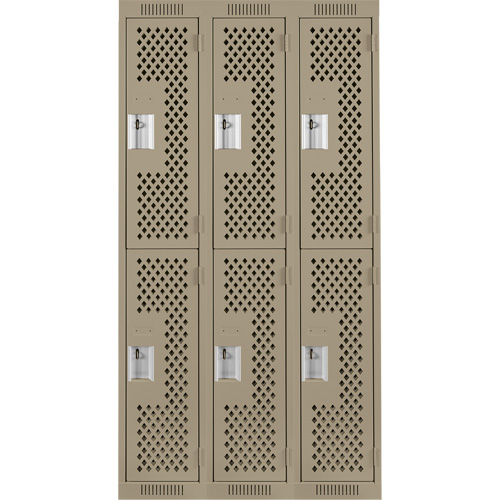Anthony Steel Mfg. CL-D-3-121272-PERF_A123 Clean Line Lockers, 2 -tier, Bank of 3, 36" x 12" x 72", Steel, Beige, Rivet (Assembled), Perforated