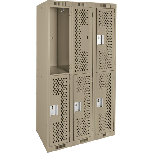 Anthony Steel Mfg. CL-D-3-121272-PERF_A123 Clean Line Lockers, 2 -tier, Bank of 3, 36" x 12" x 72", Steel, Beige, Rivet (Assembled), Perforated