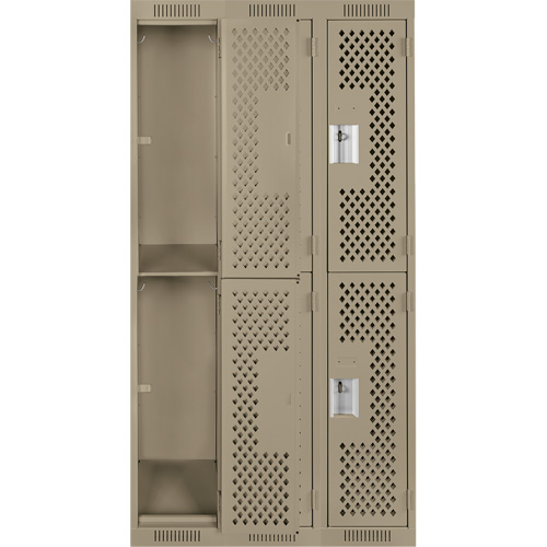 Anthony Steel Mfg. CL-D-3-121272-PERF_A123 Clean Line Lockers, 2 -tier, Bank of 3, 36" x 12" x 72", Steel, Beige, Rivet (Assembled), Perforated