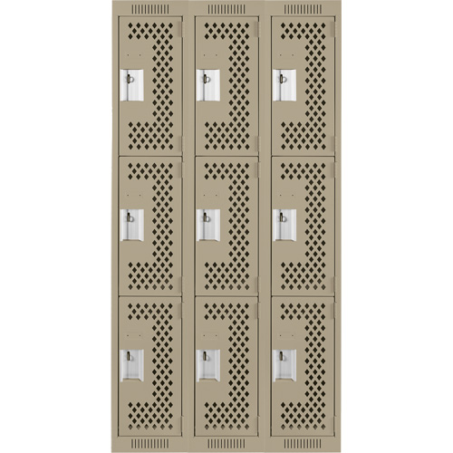 Anthony Steel Mfg. CL-T-3-121572-PERF_A123 Clean Line Lockers, 3 -tier, Bank of 3, 36" x 15" x 72", Steel, Beige, Rivet (Assembled), Perforated