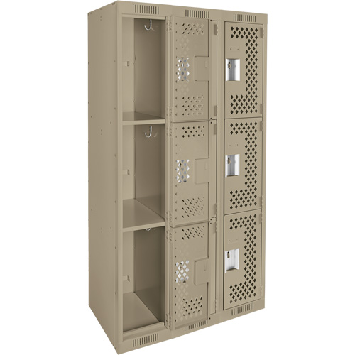Anthony Steel Mfg. CL-T-3-121572-PERF_A123 Clean Line Lockers, 3 -tier, Bank of 3, 36" x 15" x 72", Steel, Beige, Rivet (Assembled), Perforated