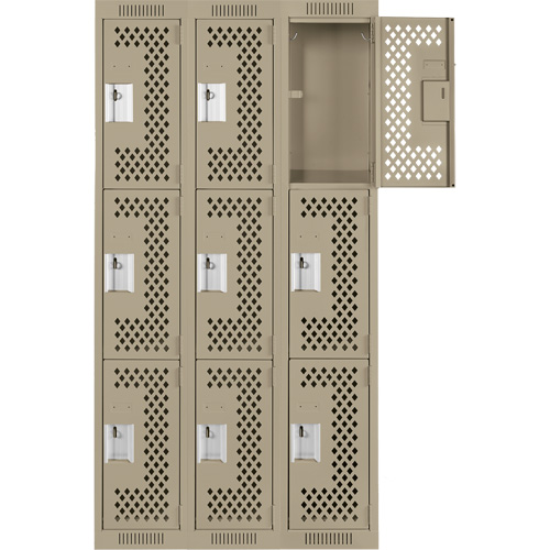 Anthony Steel Mfg. CL-T-3-121572-PERF_A123 Clean Line Lockers, 3 -tier, Bank of 3, 36" x 15" x 72", Steel, Beige, Rivet (Assembled), Perforated