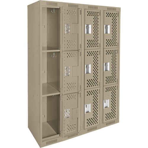 Anthony Steel Mfg. CL-T-4-121872-PERF_A123 Clean Line Lockers, 3 -tier, Bank of 4, 48" x 18" x 72", Steel, Beige, Rivet (Assembled), Perforated