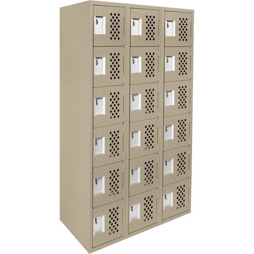 Anthony Steel Mfg. CL-L-3-121872-PERF_A123 Assembled Lockerettes Clean Line Perforated Economy Lockers, 6 -tier, Bank of 3, 18" x 72" x 12", Steel