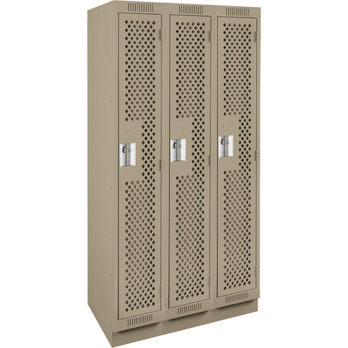 Anthony Steel Mfg. CLS3-121272-RB-PER_A123 Clean Line Lockers, Bank of 3, 36" x 12" x 76", Steel, Beige, Rivet (Assembled), Perforated