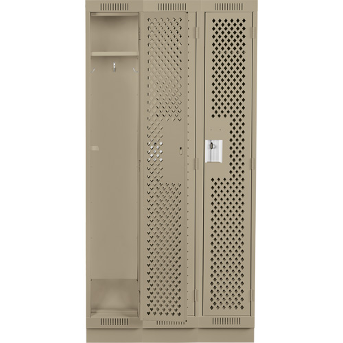 Anthony Steel Mfg. CLS3-121272-RB-PER_A123 Clean Line Lockers, Bank of 3, 36" x 12" x 76", Steel, Beige, Rivet (Assembled), Perforated