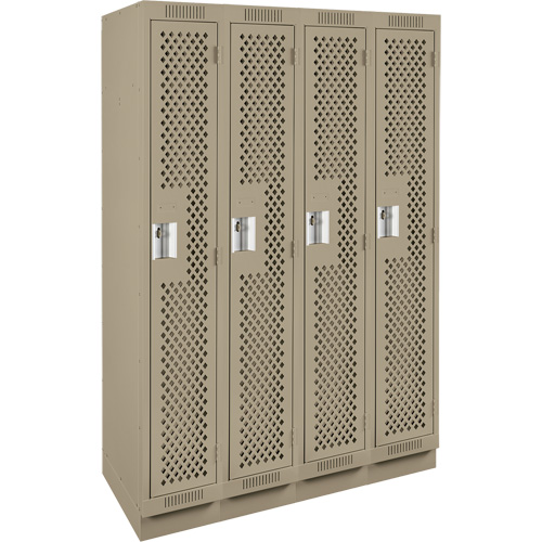 Anthony Steel Mfg. CLS4-121872-RB-PER_A123 Clean Line Lockers, Bank of 4, 48" x 18" x 76", Steel, Beige, Rivet (Assembled), Perforated