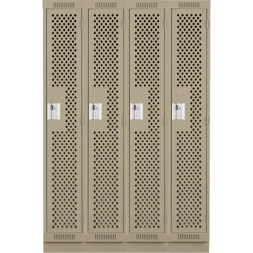 Anthony Steel Mfg. CLS4-121872-RB-PER_A123 Clean Line Lockers, Bank of 4, 48" x 18" x 76", Steel, Beige, Rivet (Assembled), Perforated