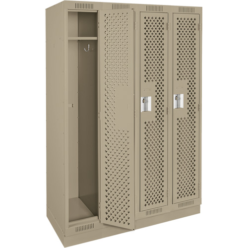 Anthony Steel Mfg. CLS4-121872-RB-PER_A123 Clean Line Lockers, Bank of 4, 48" x 18" x 76", Steel, Beige, Rivet (Assembled), Perforated