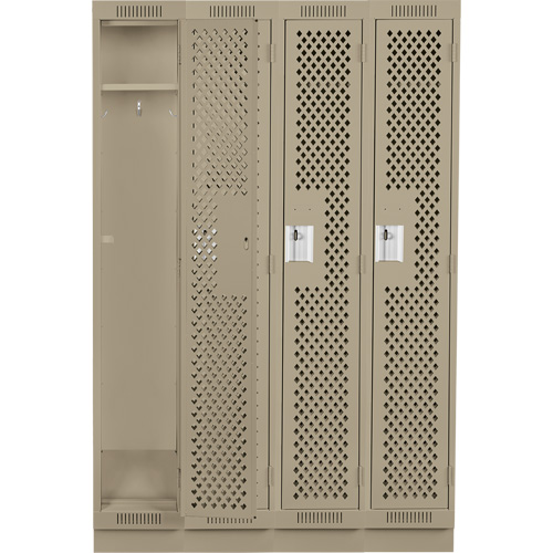 Anthony Steel Mfg. CLS4-121872-RB-PER_A123 Clean Line Lockers, Bank of 4, 48" x 18" x 76", Steel, Beige, Rivet (Assembled), Perforated