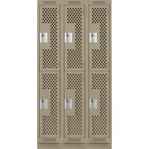 Anthony Steel Mfg. CLD3-121872-RB-PER_A123 Clean Line Lockers, 2 -tier, Bank of 3, 36" x 18" x 76", Steel, Beige, Rivet (Assembled), Perforated