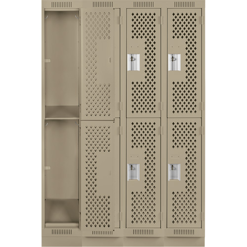 Anthony Steel Mfg. CLD4-121872-RB-PER_A123 Clean Line Lockers, 2 -tier, Bank of 4, 48" x 18" x 76", Steel, Beige, Rivet (Assembled), Perforated