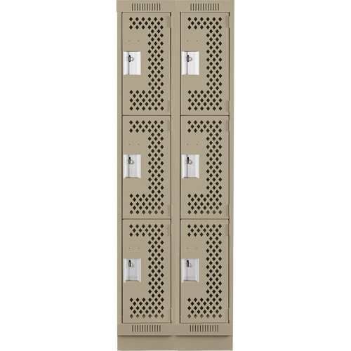 Anthony Steel Mfg. CLT2-121572-RB-PER_A123 Clean Line Lockers, 3 -tier, Bank of 2, 24" x 15" x 76", Steel, Beige, Rivet (Assembled), Perforated